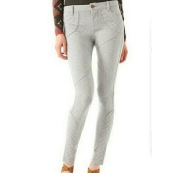 Free People Sz 28 High Rise Bike Babe Pants Light Gray Skinny Quilted - Picture 4 of 7